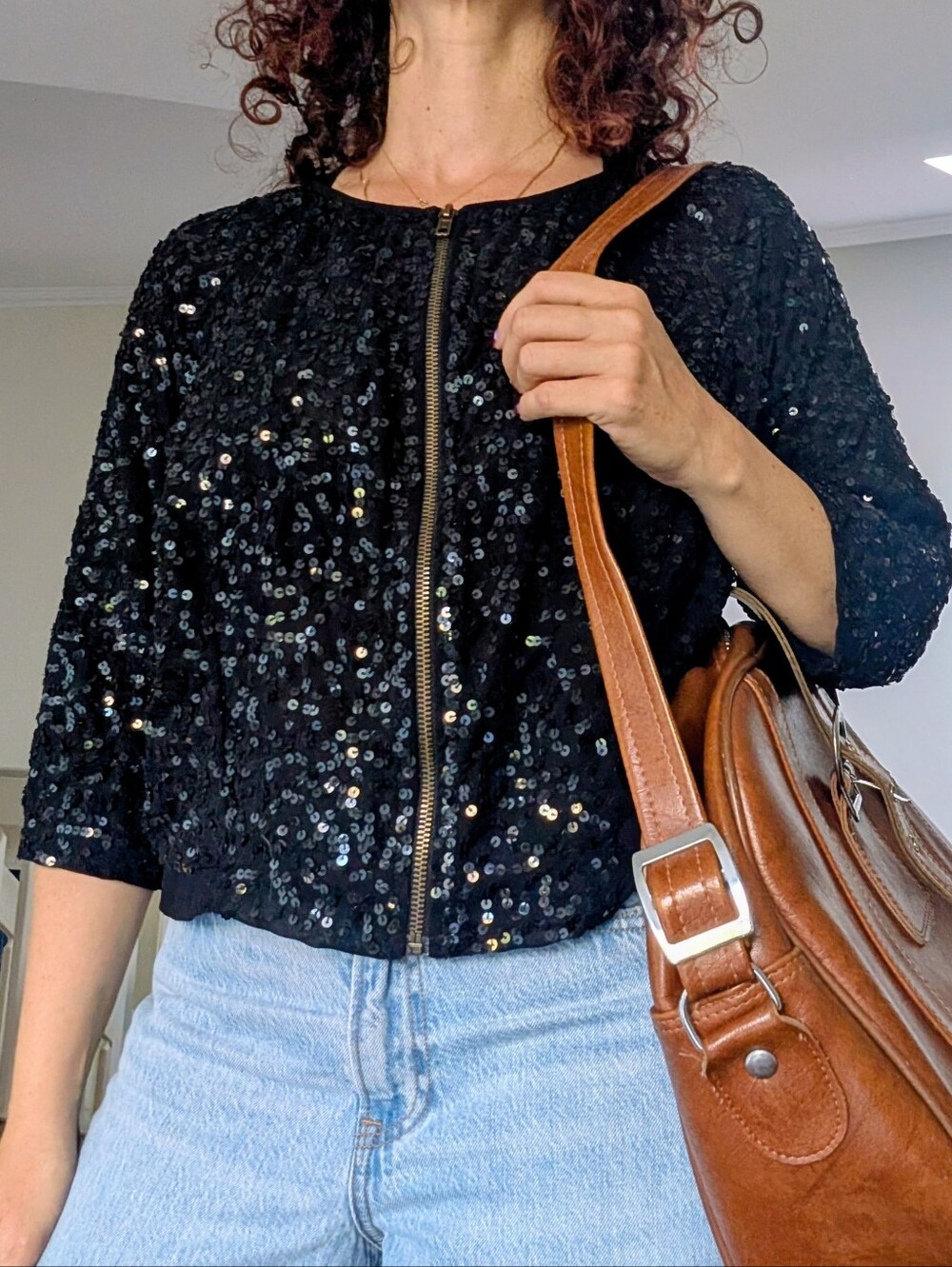 Sparkle & Fade Black Sequin Zip Cardigan Y2K Party Top Size S”